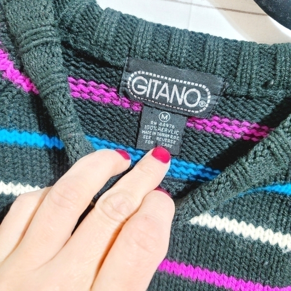 VINTAGE GITANO 80'S/90'S CABLE KNIT STRIPED SWEATER, SZ MEDIUM - Picture 4 of 5